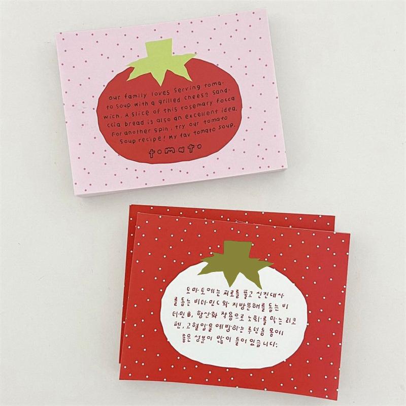 50Sheets Korean Retro Cartoon Tomato Memo Pad Journal Stationery Wall Deco Message Paper To-do List Easy Tear Pocket Notepad