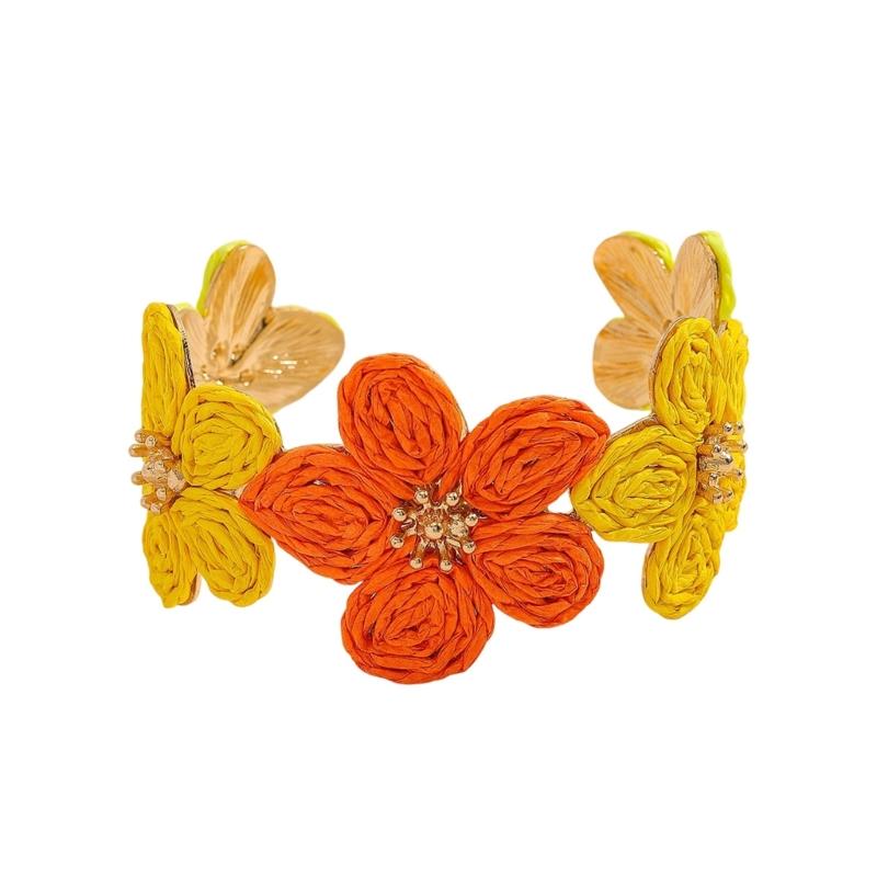 

Artistic Bohemian Bracelet For Women Handmade Raffia And Alloy Woven Floral Jewelry Giftable Vintage Style Wristband