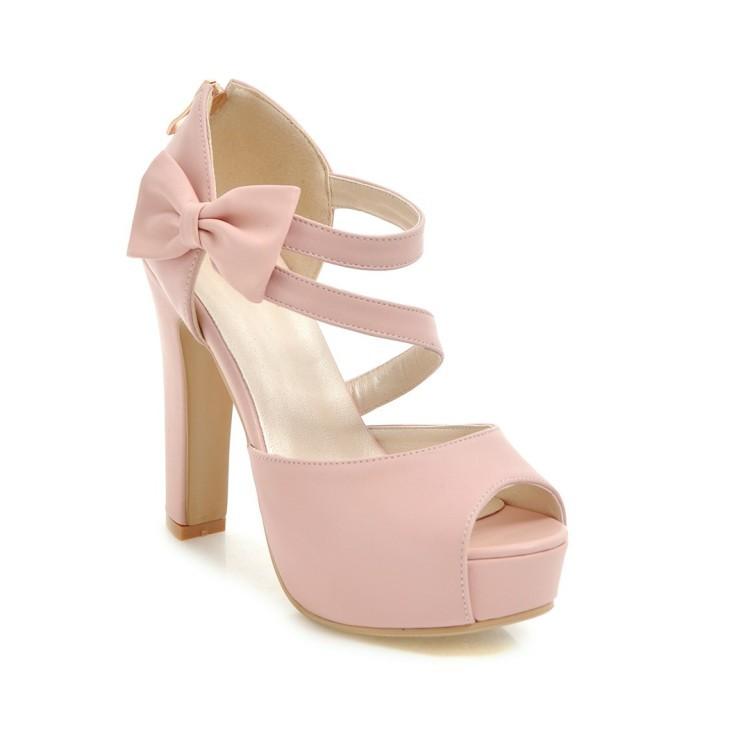 

Новые женские римские туфли с милым бантом для свадебного платья на высоком каблуке, летние туфли-лодочки с вырезом «рыбий рот» на платформе для вечеринок 38 розовый
