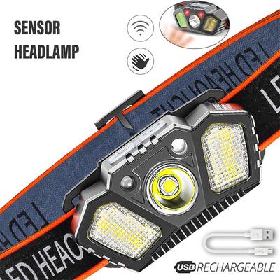 Linterna frontal LED recargable con sensor, superbrillante, para acampar, portátil, para pesca, con múltiples modos de iluminación