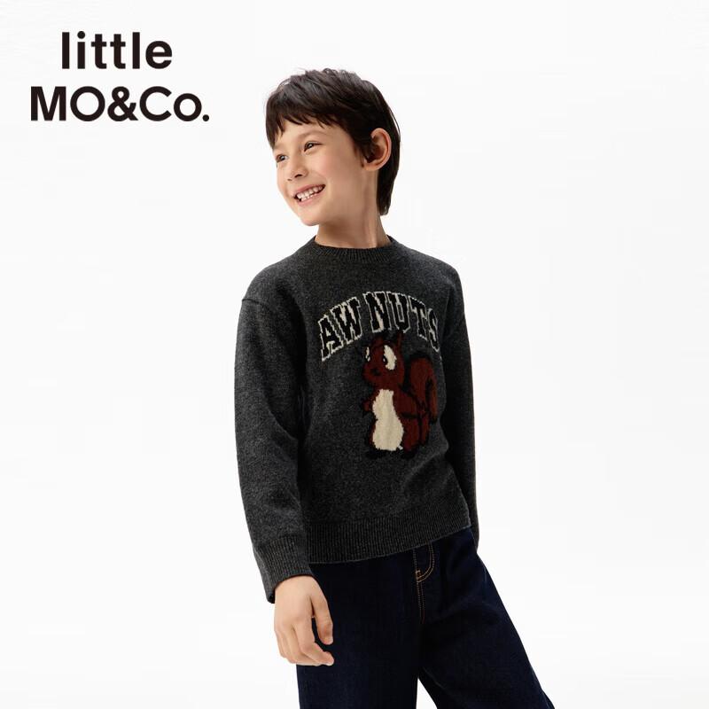 little MO&Co. Kids' 100% Wool Animal Pattern Crewneck Sweater