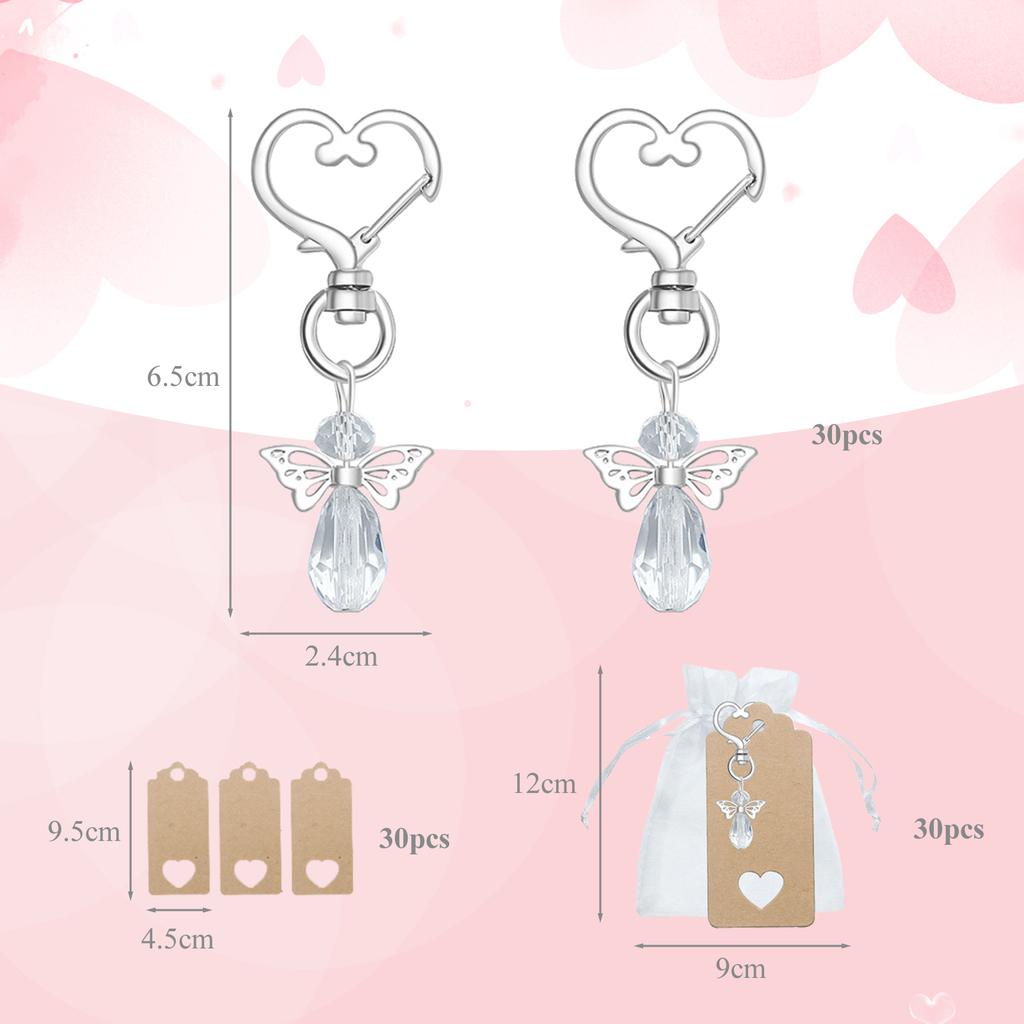 30 Set Guardian Angel Pendant With Angel Keychains Organza Bags Kraft Paper Labels For Shower Party
