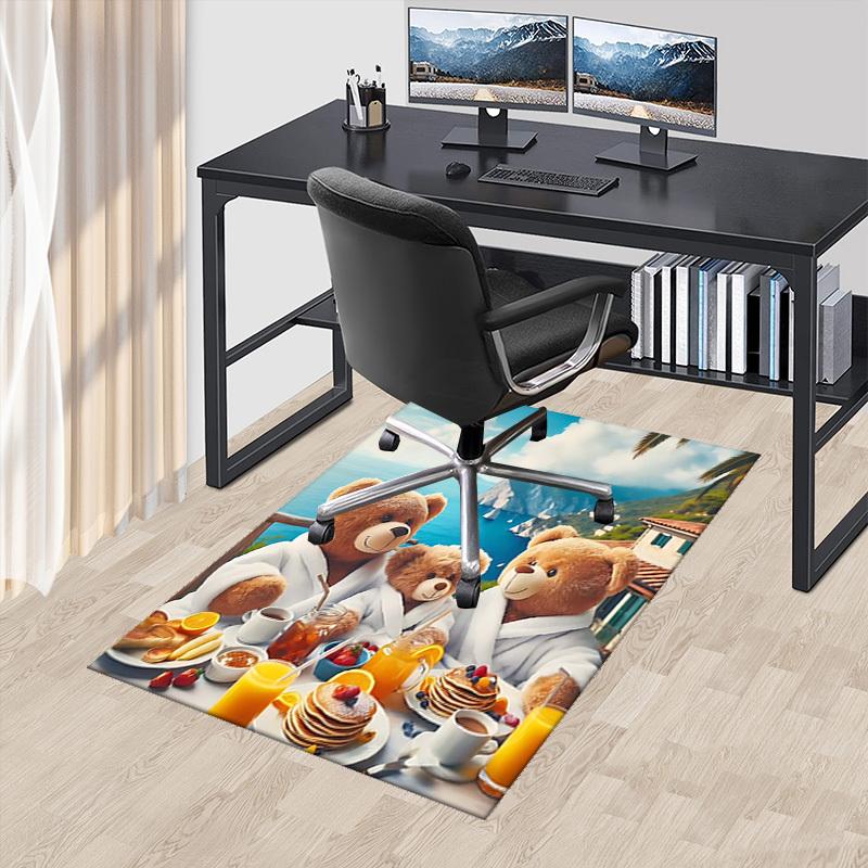 

1pc Teddy Bear Breakfast Scene Chair Mat - Anime Cartoon Design Office Chair Pad with Fruit Pancakes and Ocean View for Home Decor, Suitable for All S 60cm by 90cm