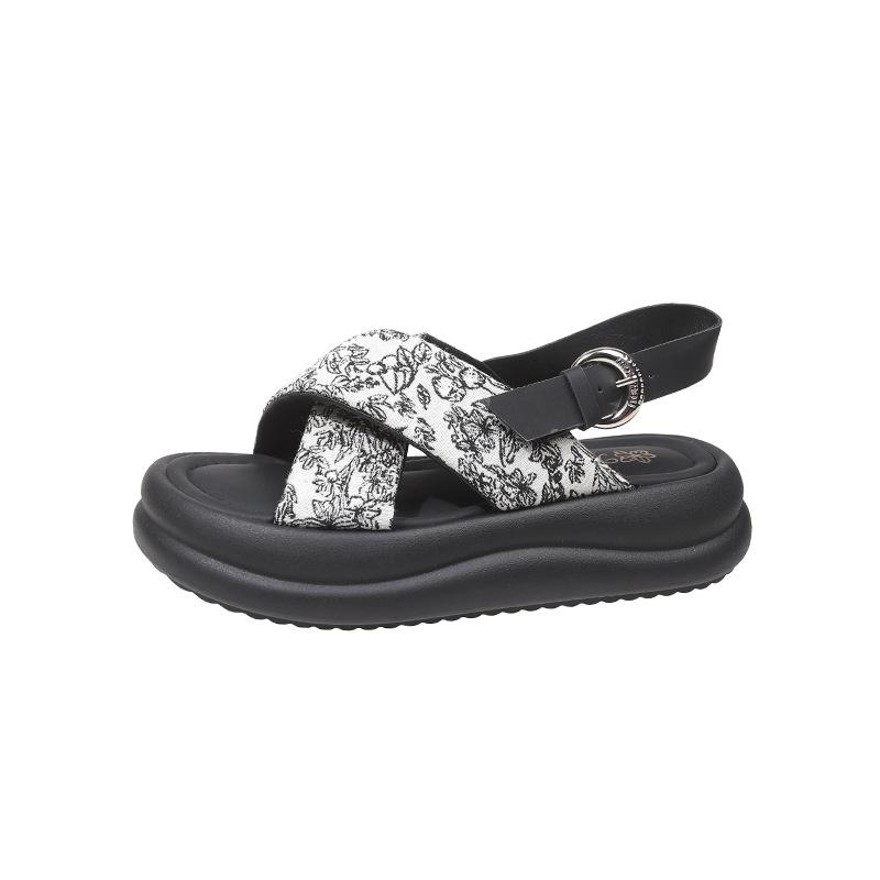 

Roman sandals women s summer new cross-toe flat bottom one-word buckle soft sole casual vacation beach sandals 40