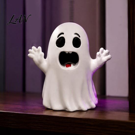 Indoor Festival Atmosphere Halloween Cute Ghost Figurine, Small Red Heart Pumpkin Bucket Statue, Seasonal Decorative Gifts Resin Funny Ornament