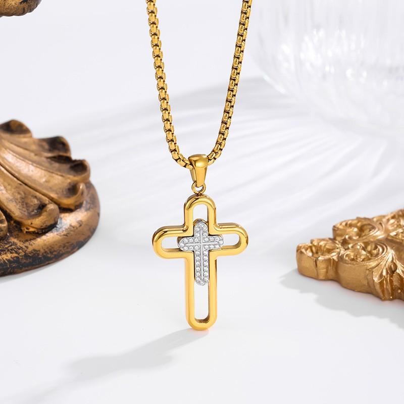 2026 Stone Cross Necklace Fashion Light Luxury Necklace Jewelry Premium Jewelry Full Diamond Men's Necklace