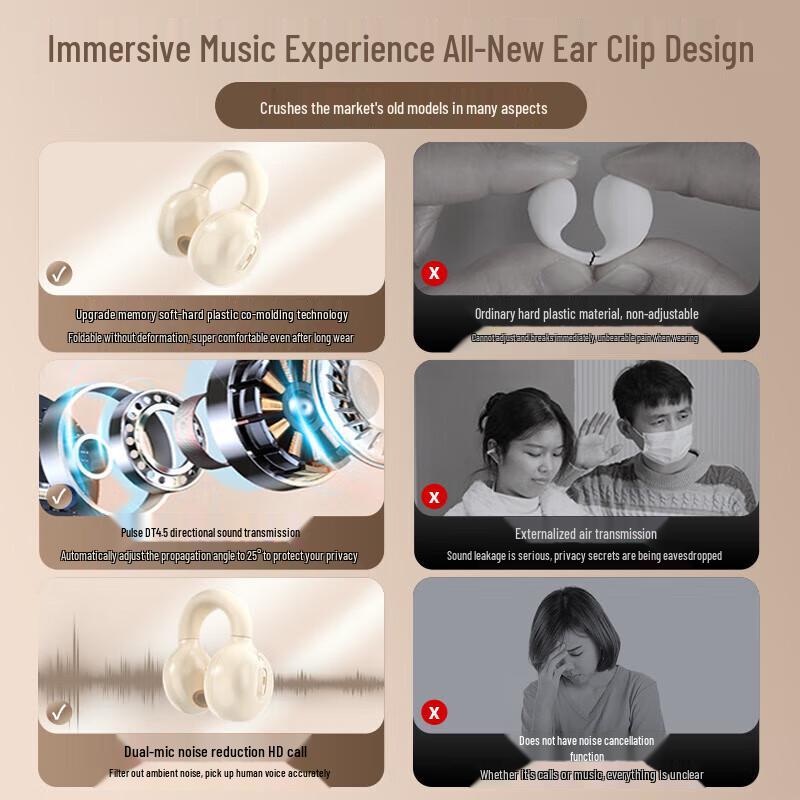 OKSJ Open-Ear Clip-On Wireless Sports Bluetooth Headphones