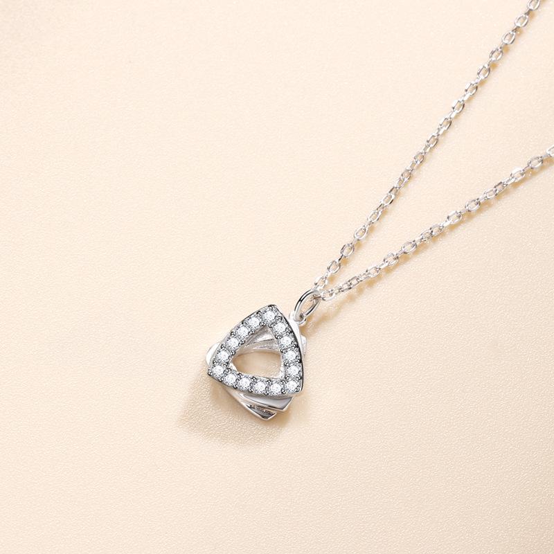 Exquisite S925 Sterling Silver Geometric Triangle Pendant Necklace for Women - Korean Ins Style Fashion Accessory 925 Silver белого золота