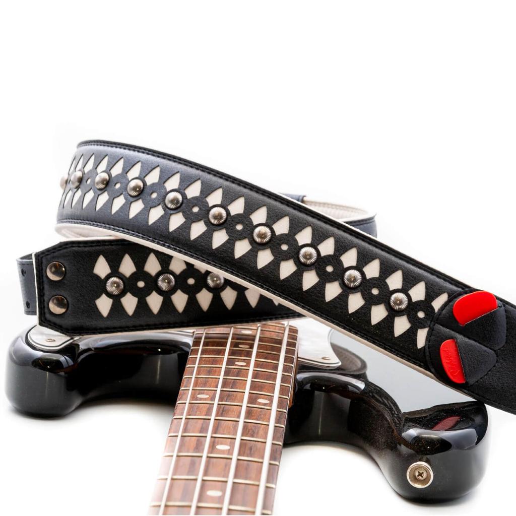 Straps 6cm ARMOUR WHITE RightOn! Guitar/Bass Strap, Wide, 100-150cm,