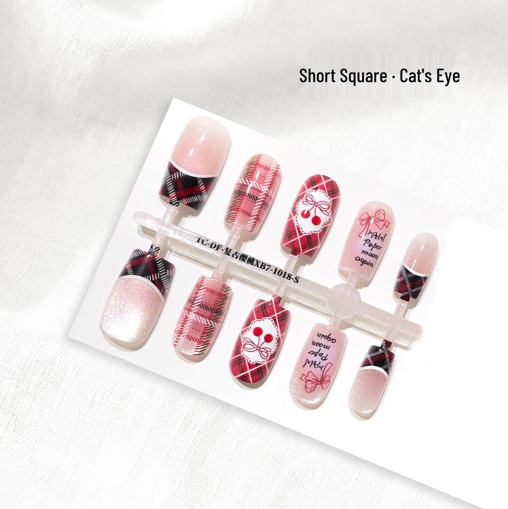 New Chinese Style Gradient Cartoon Short Square Wearable False Nails