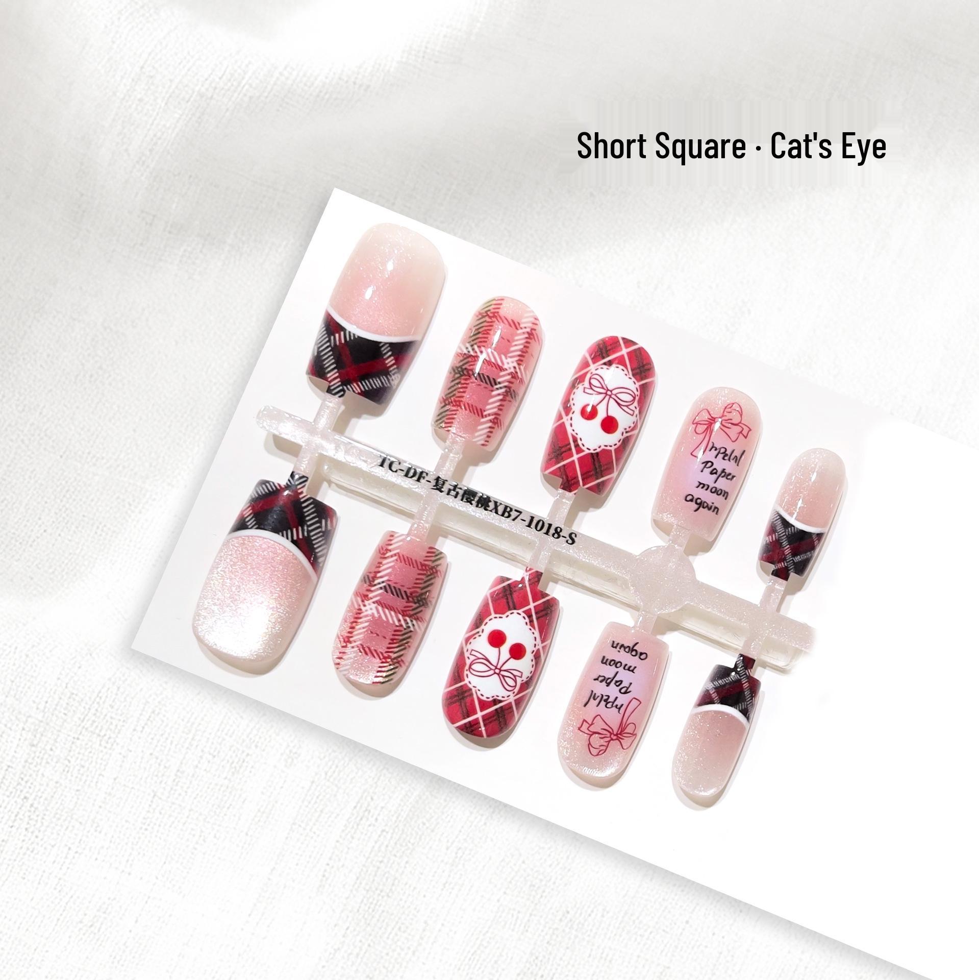 

New Chinese Style Gradient Cartoon Short Square Wearable False Nails M 10 pieces