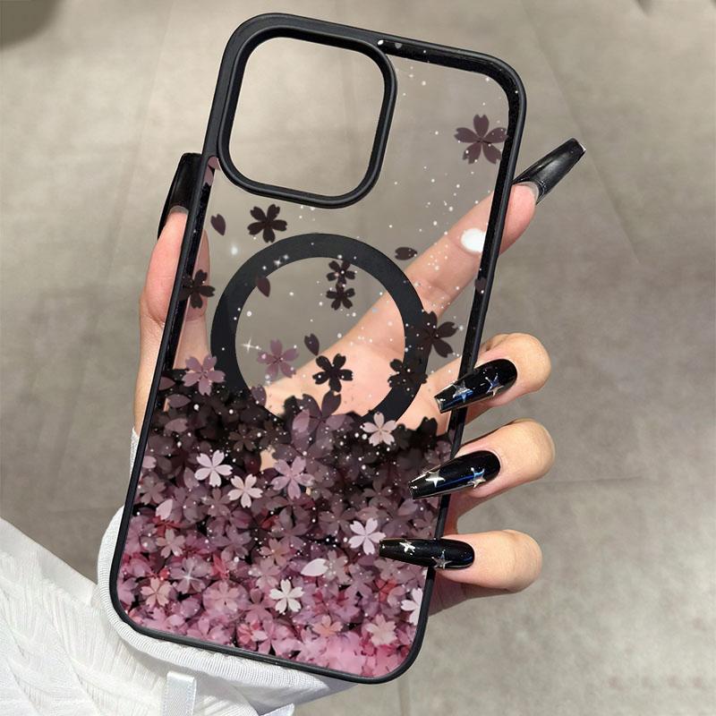 Cherry Blossom Flower Phone Case for iPhone 17 16 15 14 Pro Max 11 12 13 16E 17 Air For Magsafe Magnetic Wireless Charge Cover