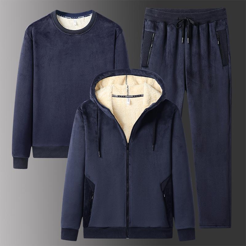 

Осенне-зимний мужской спортивный костюм, комплект из 3 предметов, толстовки, спортивные штаны, спортивный костюм, толстовки, брюки, кашемировый костюм из ягненка, мужская одежда 8XL