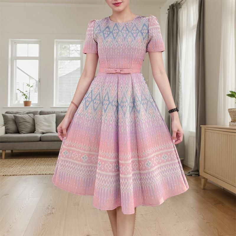 

ZANZEA Женское летнее повседневное платье с круглым вырезом, коротким рукавом и принтом S розовый