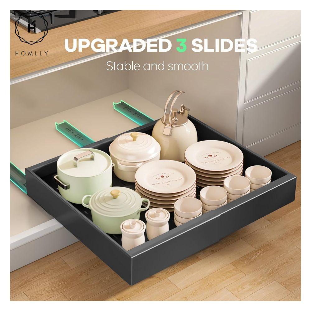 HOMLLY Expandable Roll Out Organizer Drawer for Kitchen Cabinet Pantry or Bathroom Storage (Width 32-68 Cm)