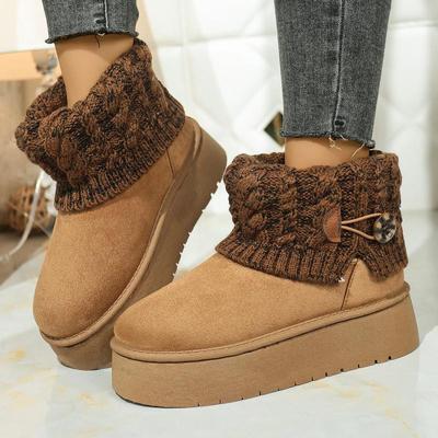 Fashion Women's Fashion Knitted Snow Boots 2025 Winter Comfort Round Toe Thick Bottom Ankle Boots Warm Short Plush Brand Shoes for Woman