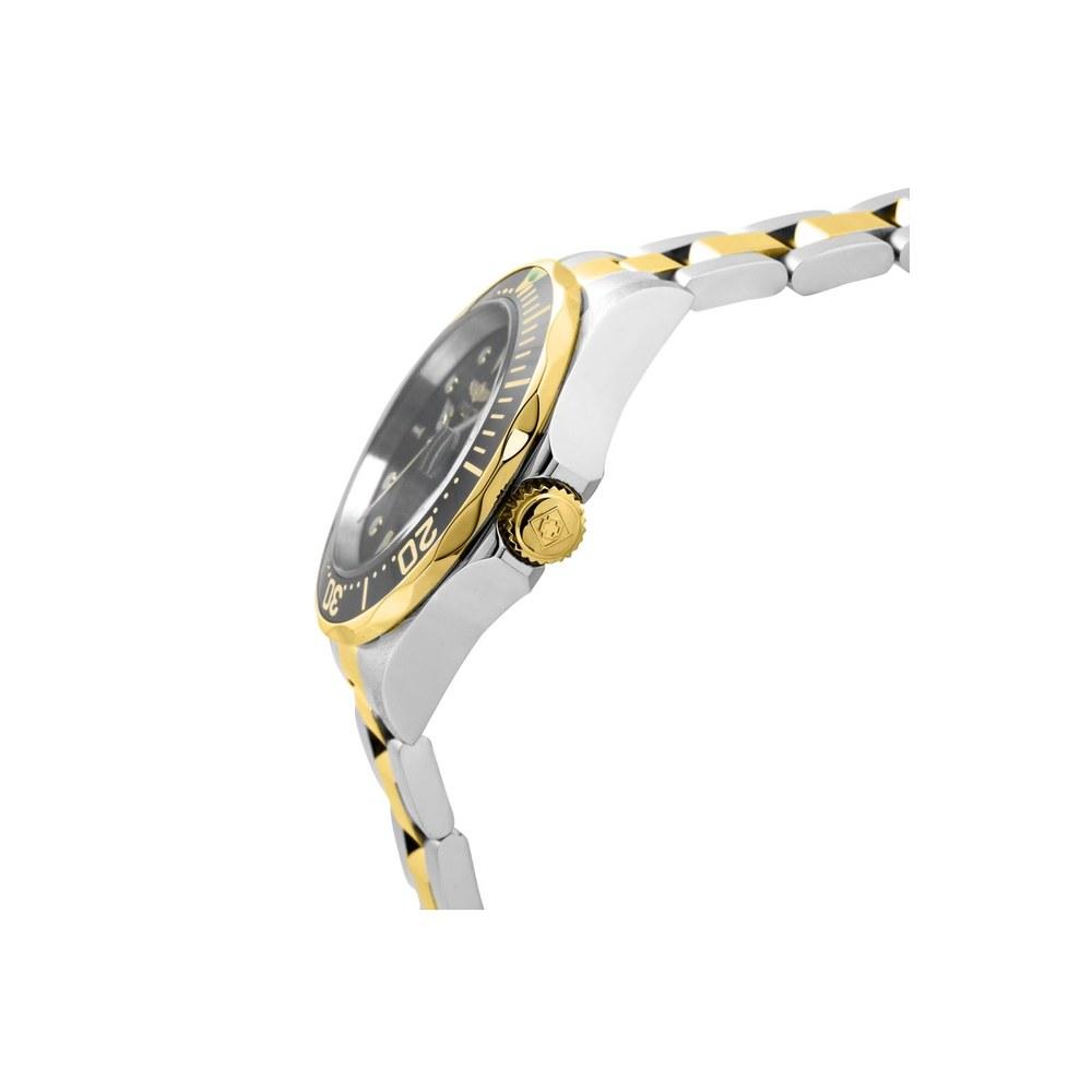 Invicta Pro Diver Quartz Watch 37.5mm Steel Gold Stainless Steel Strap Black Dial Men
