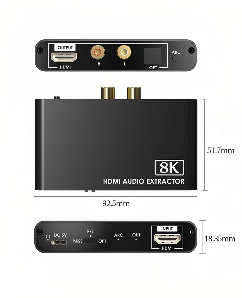 Renvmexy 8K HDMI Audio Separator Compatible with Optical Digital Audio Output ARC Compatible 40Gbps Bandwidth Compatible with Made of Aluminum Alloy