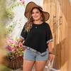 Plus Size Women's Black Irregular Hem Top - Loose Round Neck for Spring/Summer