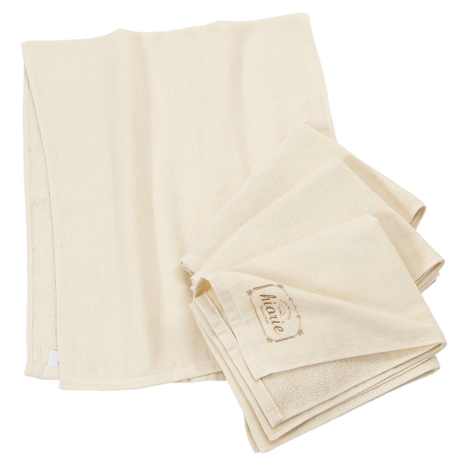 

hiorie Made in Japan Natural Gauze Face Set of Senshu Thin (Hiorie) Towels, 4, Butter, Towel,