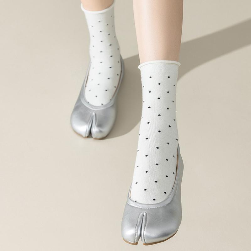 Women Japanese Cotton Split Toe Tabi Socks 2 Pairs Polka Dot Flip Flop Socks Sandal Sock for Women Fashion Soft Comfy Ankle Sock