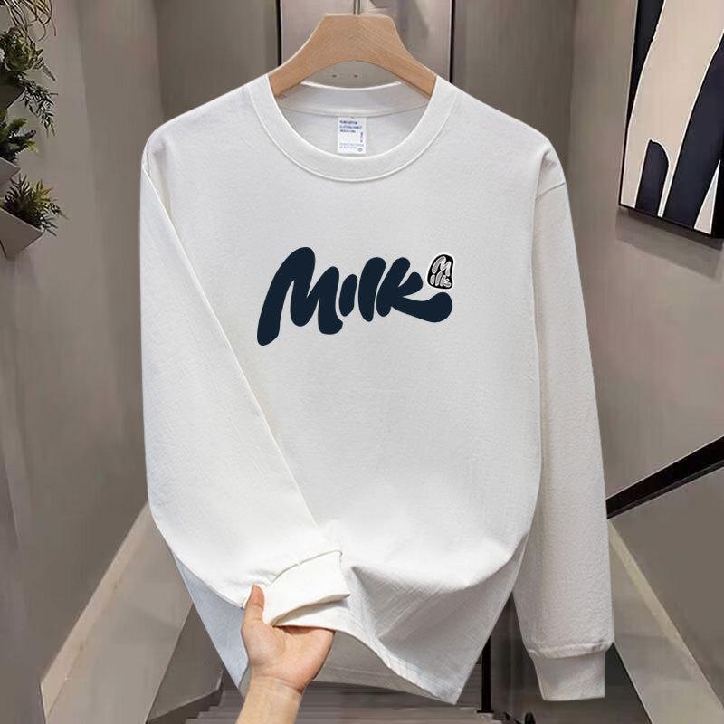 Reines Baumwoll-Schwerlast-Langarm-T-Shirt, Herbst-Trendmarke für junge Männer und Frauen, Locker, Lässig, Aufmüpfig, Gutaussehend, Business-Kleidung