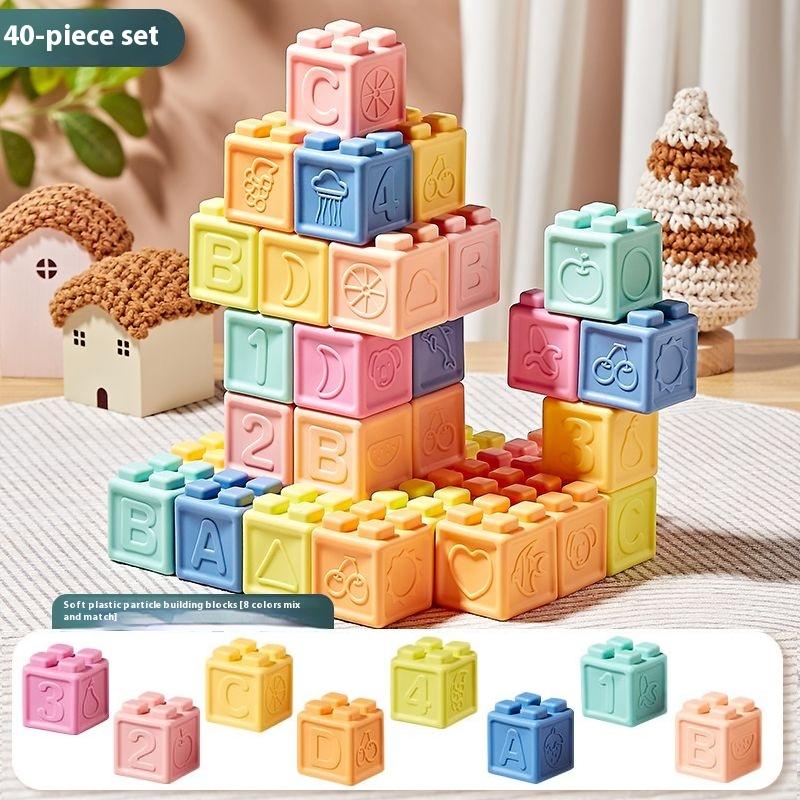 Baby-Weichgummi-Bausteine, Silikon-Beißbälle zum Greifen, Lernspielzeug für Babys 6-8 Monate, Spielzeug für Kinder 1-3 Jahre