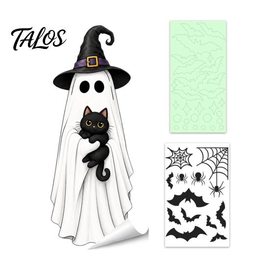 Talos Halloween Glow-in-the-Dark Window Cling, Spooky Ghost Skeleton Glass Sticker, Waterproof Static Decal for Holiday Party