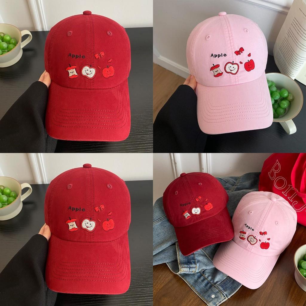 Adorable Apple Embroidered Red Baseball Cap For Women Perfect For Spring Fashion