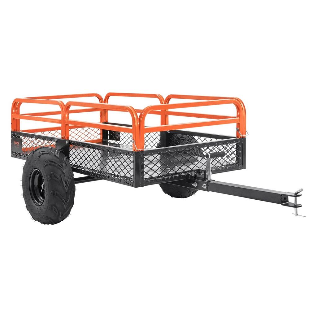 Robuuste Stalen ATV Kiepwagen, Laadvermogen 1500 Pond 15 Kubieke Voet, Trekhaak Kiepwagen Tuinwagen, met Afneembare Zijkanten en 2 Banden, voor