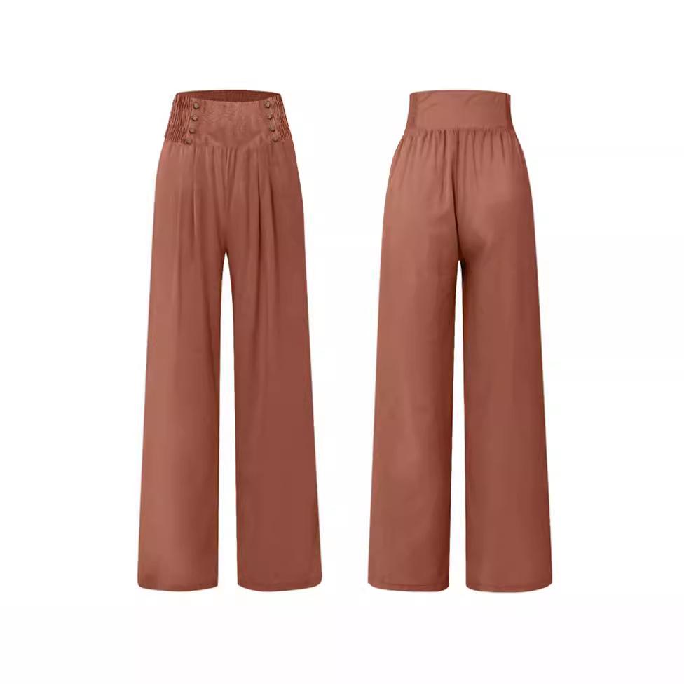 Womens Elastic High Waisted Palazzo Pants Casual Wide Leg Long Lounge Pant Trousers with Pocket