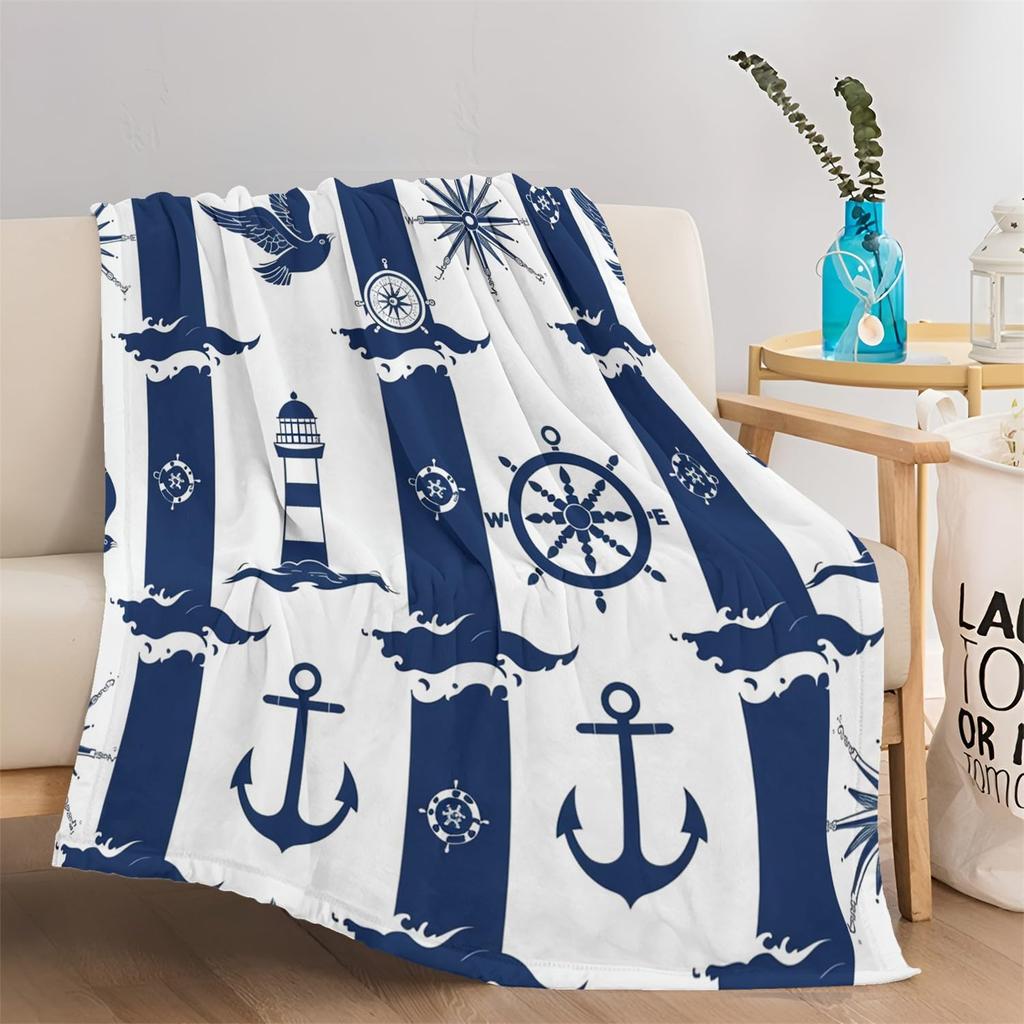 Ship Rudder Print Blanket Soft Fleece Flannel Lightweight Nautical Blanket Cozy Warm Plush Throw Blanket Sofa Couch Chair Decor
