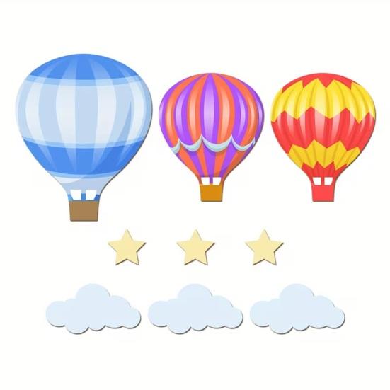 9 Pcs Hot Air Balloon Decoration Boho Nursery Wall Art Wooden Hot Air Balloon Stars Clouds Baby Shower Wall set