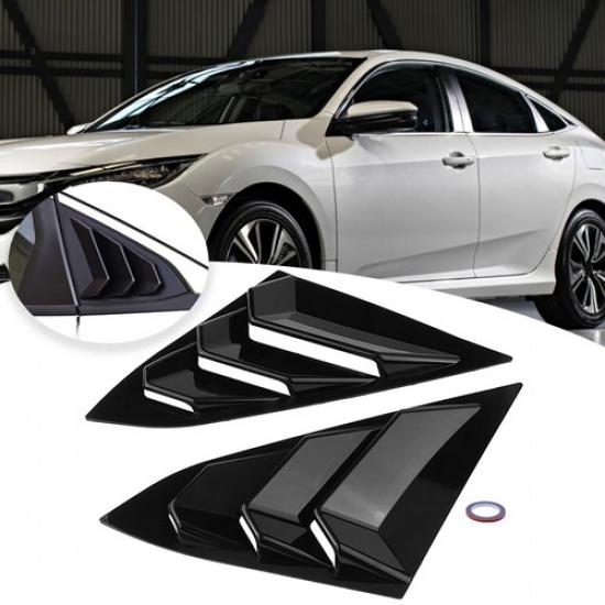 Pair Quarter Window Louver Cover For Honda Civic 2016-2018 Side Vent Gloss Black