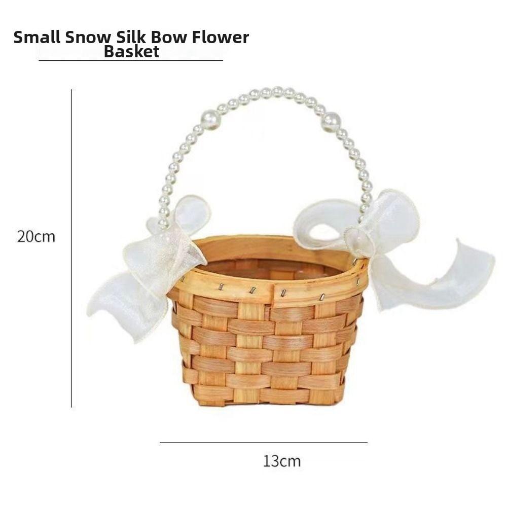 with Pearl Hand-held Imitation Rattan Handhold Handwoven with Riddon Bow Braid Storage Baskets Household 7 Styles