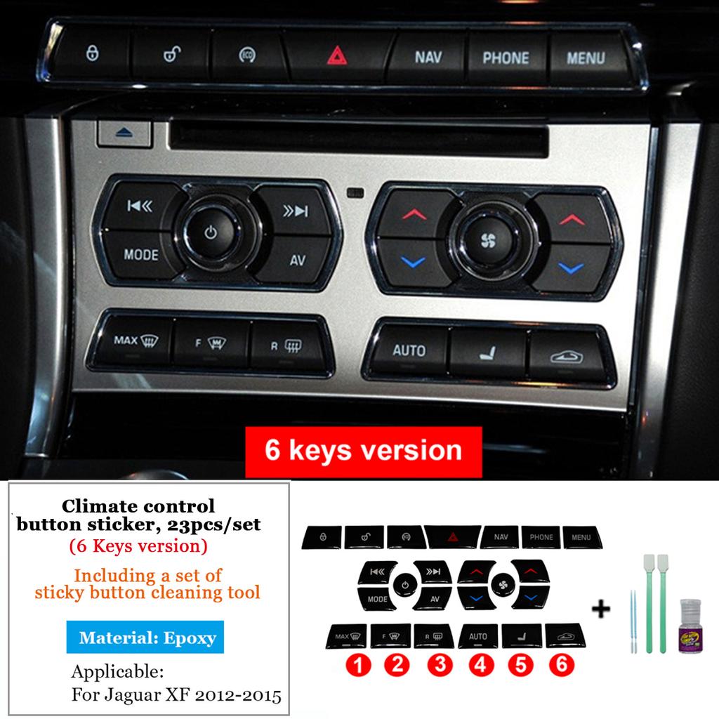 For Jaguar XF Button Stickers Black Covers 2012 to 2015 For Jaguar X250 Car Accessories Interior AC Gear Switch Repair Decals
