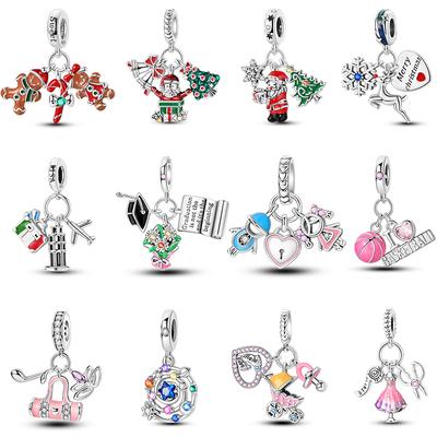 Fashion Copper Color Santa Claus Christmas Tree Elk Deer Charms Beads Fit Qikaola Original Bracelets Diy Christmas Jewelry