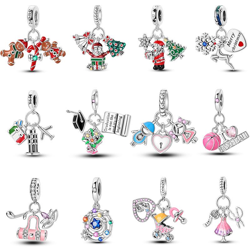 Fashion Copper Color Santa Claus Christmas Tree Elk Deer Charms Beads Fit Qikaola Original Bracelets Diy Christmas Jewelry