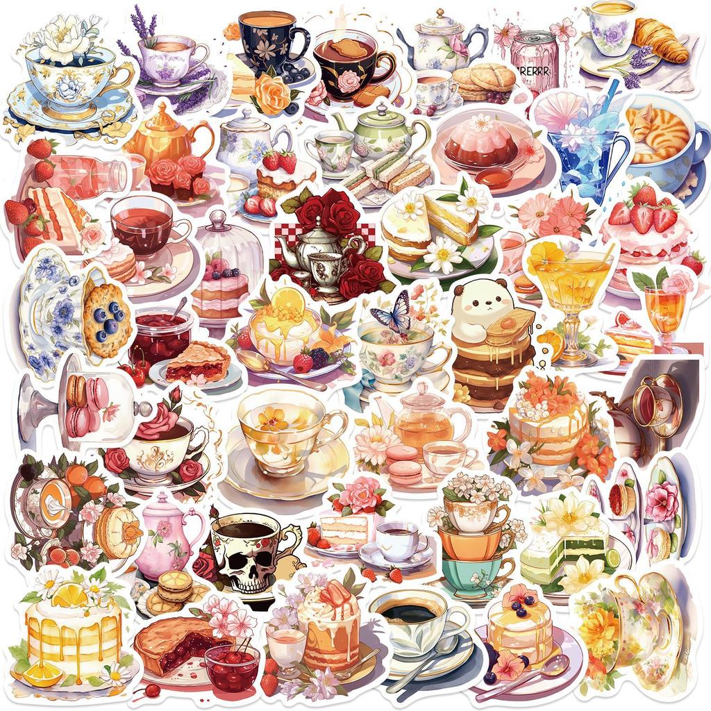 50 Cartoon Ins Style Afternoon Tea Doodle Stickers Decorate Guitar Notebook Suitcase DIY Waterproof Stickers
