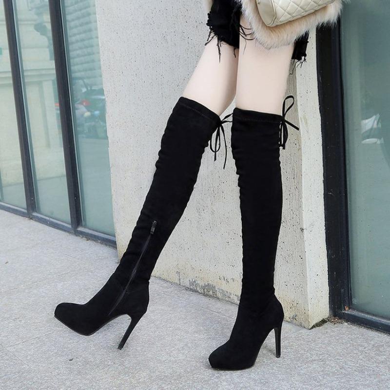 Fashion 2025 New Fashion Pointed Toe Over-The-Knee Boots Women Red Zipper High Heels Shoes Winter Striptease Motorcycle Long Botas
