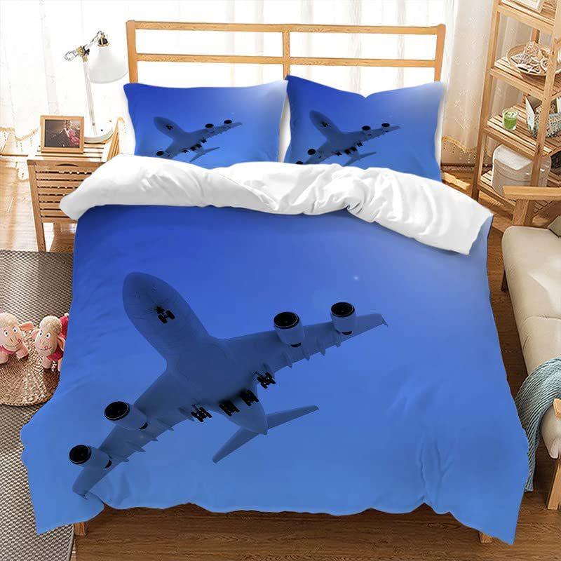 Aircraft Three-Piece Quilt Cover 3D Digital Printing Bedding Set Four Seasons Bed Cover