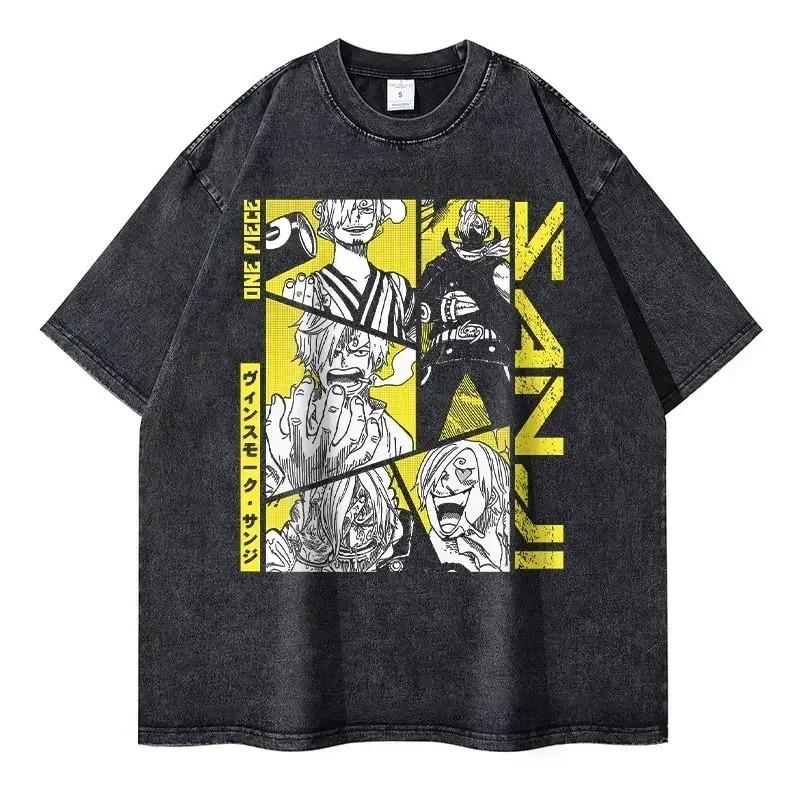 One Piece Washed T-shirt Men Women Streetwear Oversized Y2K Cotton High Quality L-Luffy Manga Tops Tees 100% Cotton Female Male Clothing