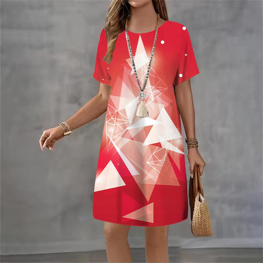 Christmas Tree Party Dresses For Women 2026 Fashion X-Mas Snowflake Patter Loose Short Sleeve Dress Casual Summer 3D Print Dress