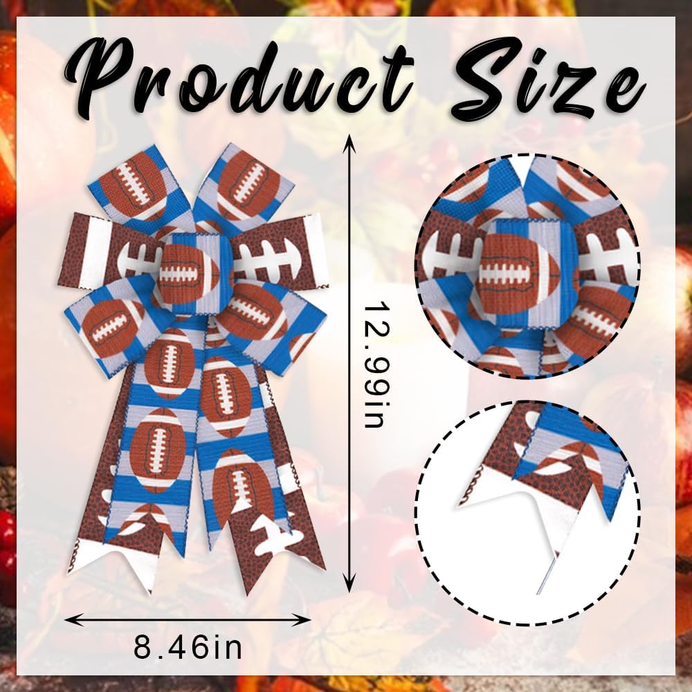 2PCS American Football Wreath Bows for Wreath Blue Gray Strips American Football Burlap Sports Fabric Bows for Decoration