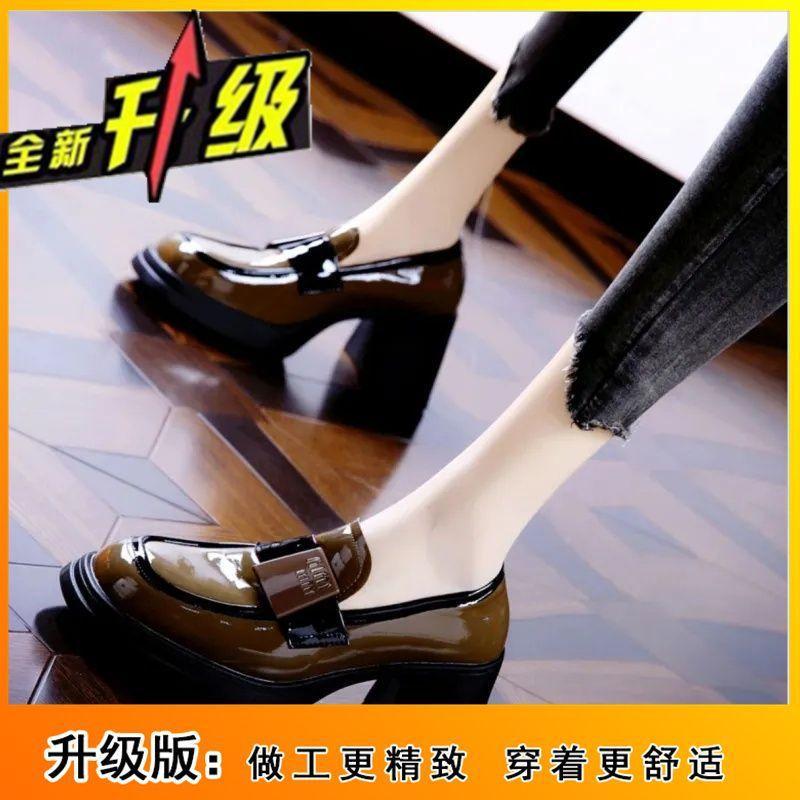 British style small leather shoes women's 2024 medium heel platform waterproof table patent leather retro versatile single shoes high heels tide ins