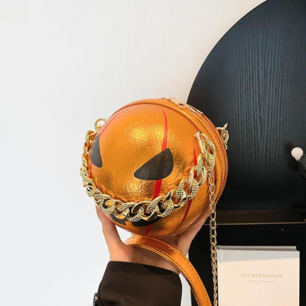 3D Pumpkin Round Bag Zinc Zinc Alloy Ghost Chain Handbag Personalized Halloween Ball Bag Holiday Gift