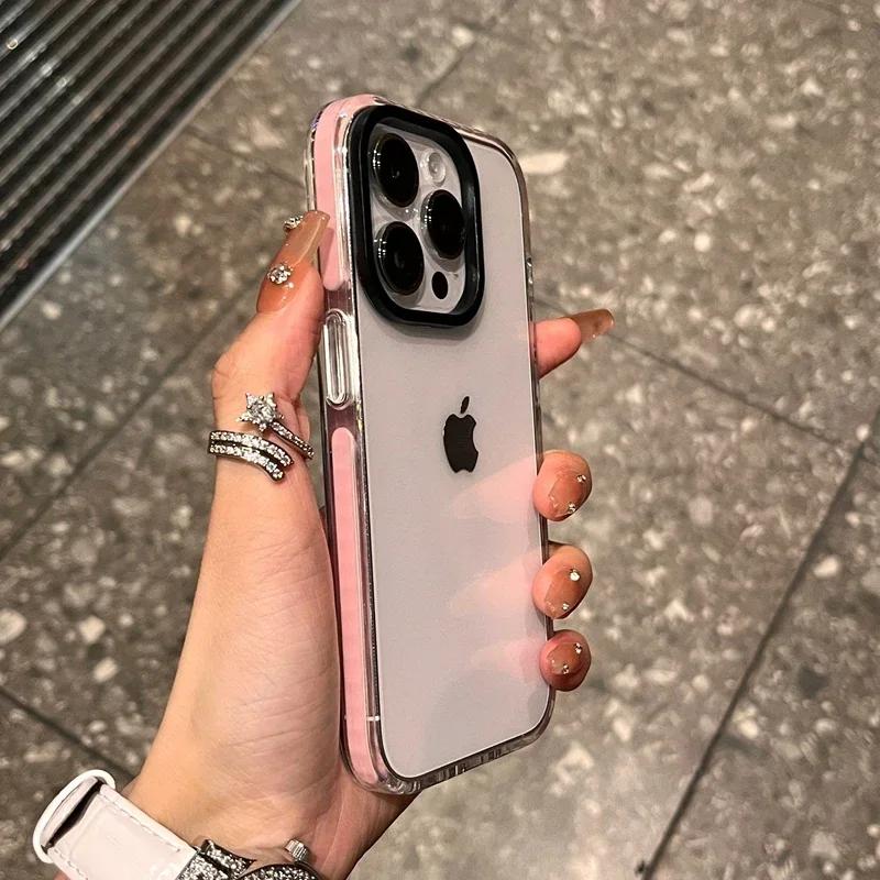 Luxury Transparent Airbag Phone Case For iPhone 17 16 15 14 13 12 11 Pro Max Plus 17 Air Contrasting Bumper Shockproof TPU Cover