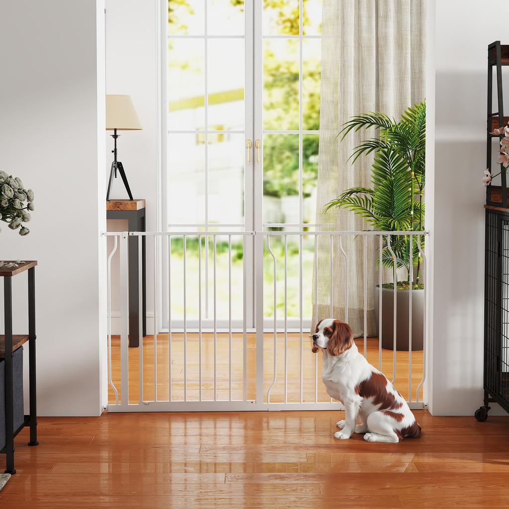 Steel and ABS Dog Safety Gate, Extendable 75-145cm for Stairs and Doors, White
