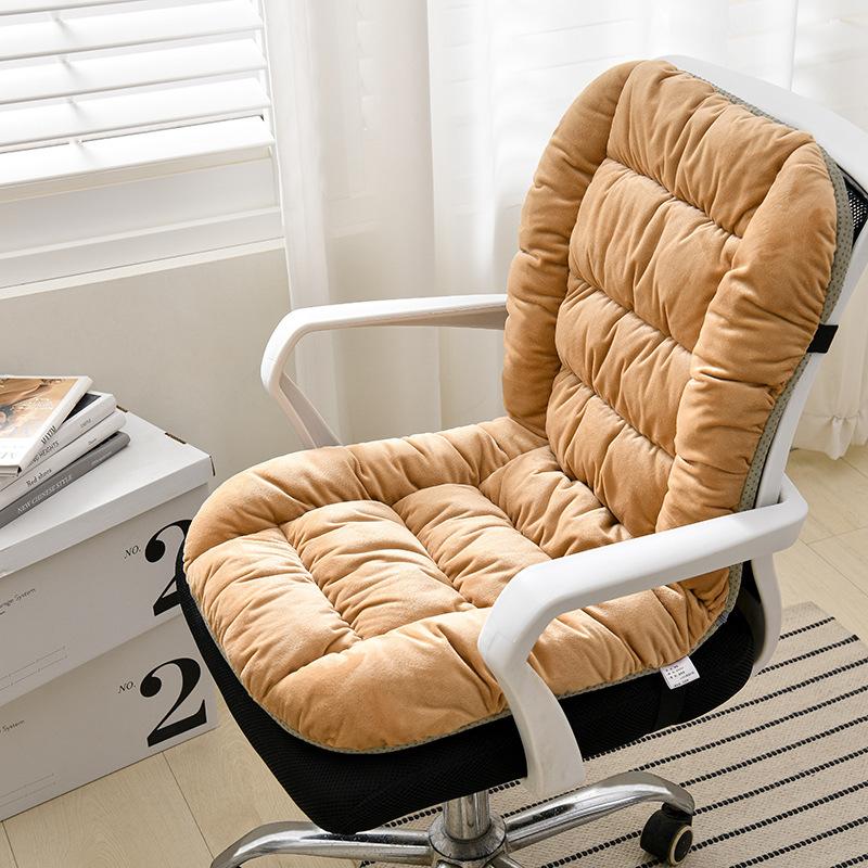 Winter Heated One-piece Chair Cushion Office Chair Backrest Integrated Cushion Warm Plush Solid Color Student Stool Seat Cushions
