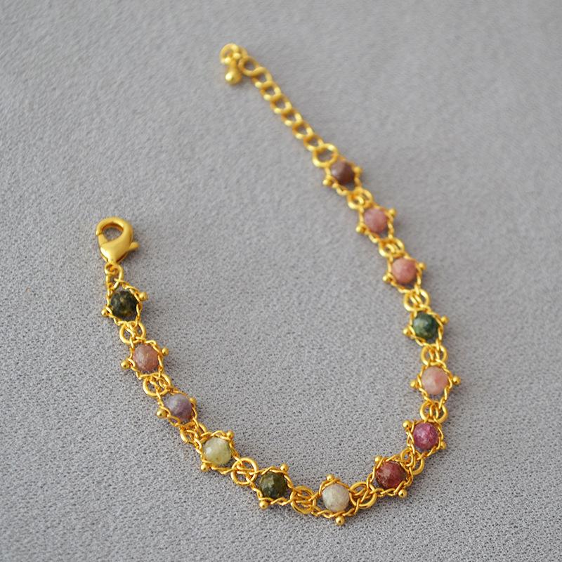 

Французское ретро красочное ожерелье из бусин турмалина с золотым покрытием